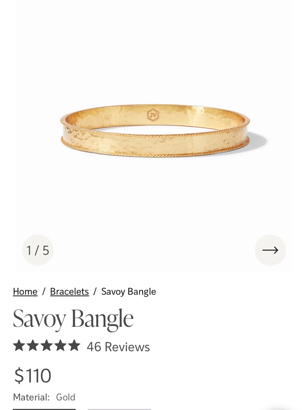 Julie Vos Gold Savoy Hammered Bangle